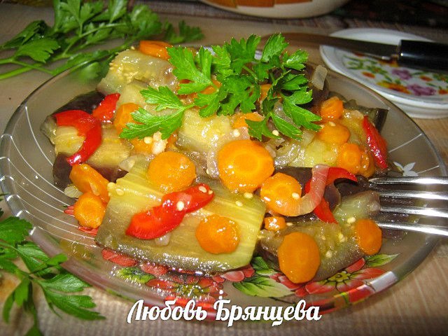 Рецепт с фото: Закуска из отварных баклажанов с овощами в медовом маринаде